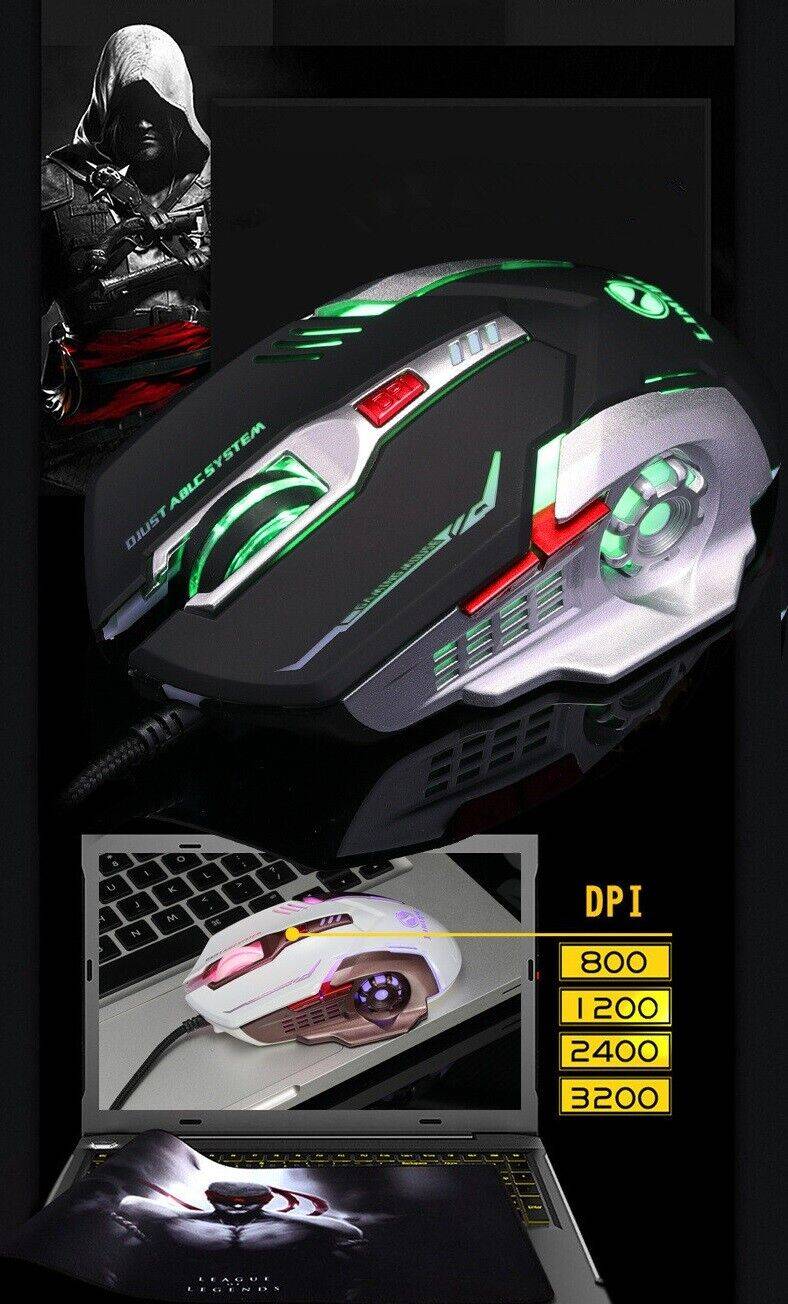 Han Alliance Trade GmbH USB Gaming Maus 3200 DPI PC Computer mit LED Maus GAMER Mouse 6 Tasten V2 s Fabrik Onlineshop