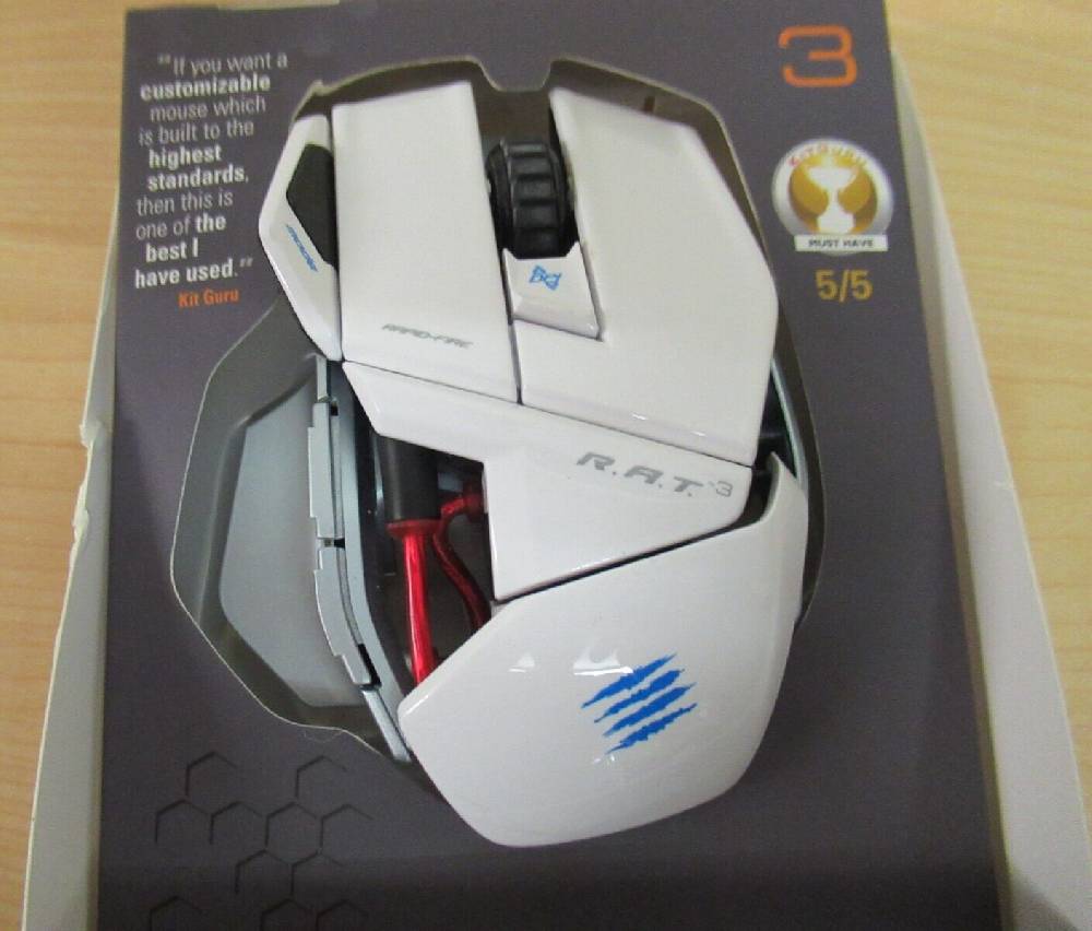 wolfsoft_gmbh Mad Catz R.A.T. 3 RAT3 3500 DPI Optical Sensor Gaming Maus weiß PC MAC