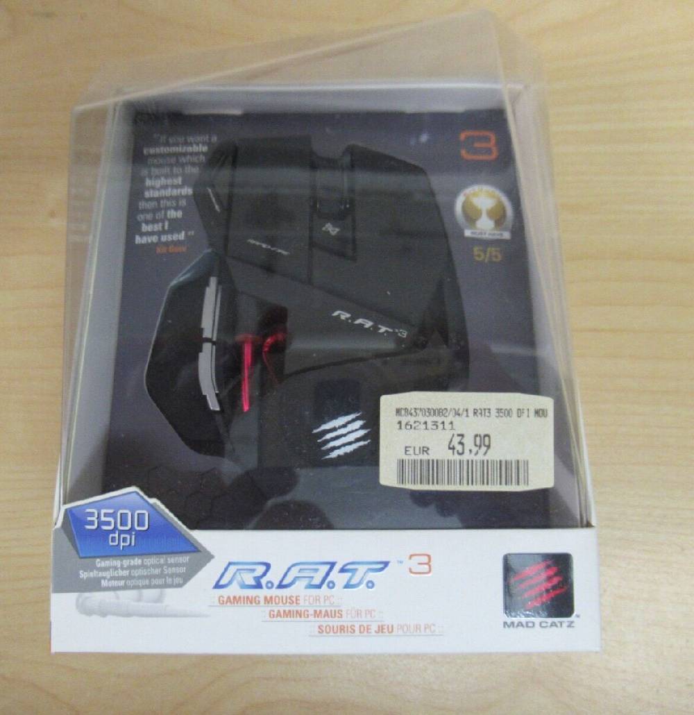 wolfsoft_gmbh Mad Catz R.A.T. 3 Gaming Maus RAT 3 Optischer Sensor 3500DPI matt schwarz