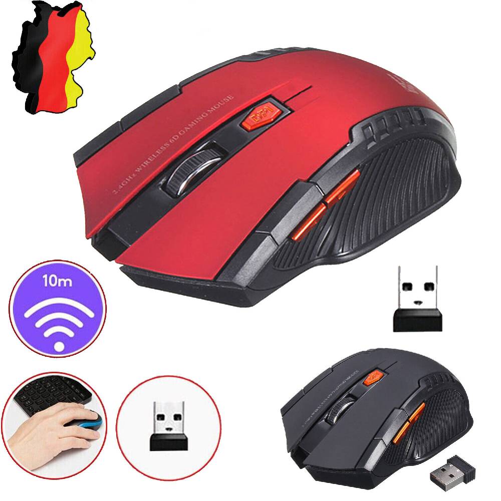 googsluck-eu PC Maus Wireless Schnurlos Mouse Kabellos Funk + USB Empfänger DE