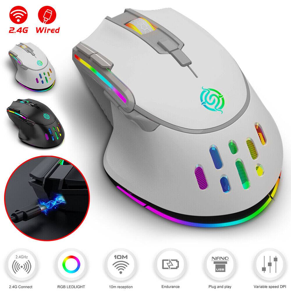 dollardog Kabellose Gaming Maus RGB Optische USB Gamer Mouse 3200DPI 10 Tasten PC Computer
