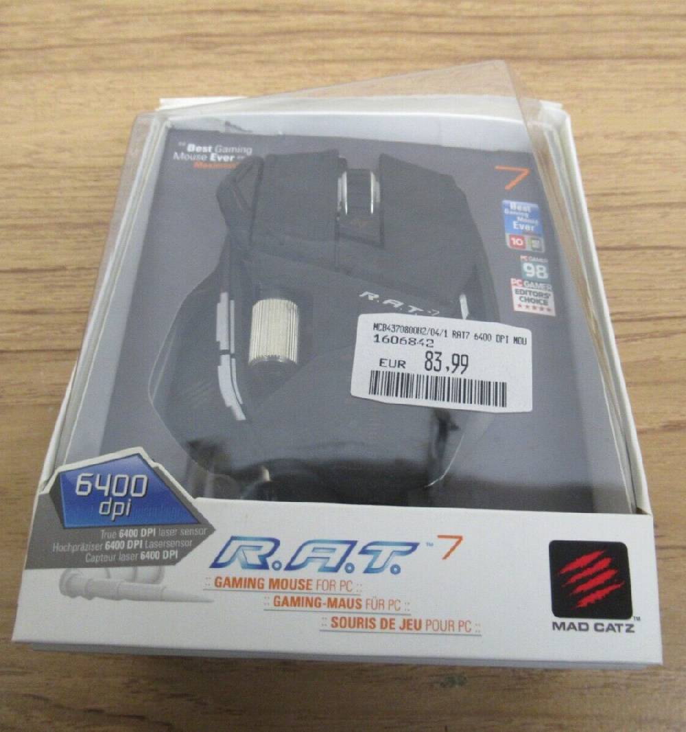 wolfsoft_gmbh Mad Catz R.A.T. 7 GAMING Maus RAT 7 Optical Sensor 6400DPI mit Gewichten schwarz