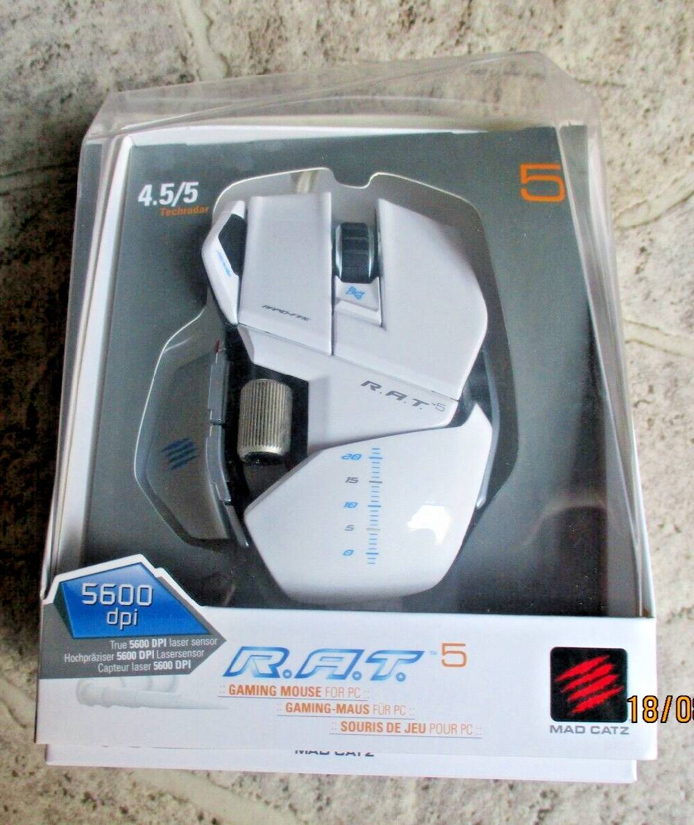 wolfsoft_gmbh Mad Catz R.A.T. 5 Gaming Maus RAT 5 5600 DPI Laser Sensor USB weiß PC MAC