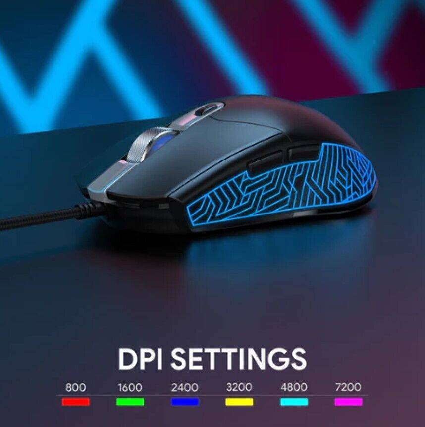 dreamdiscovery Optische Computermaus Gaming Maus Mouse USB RGB 7200 DPI 6 Tasten PC Computer Discount Store für neue Produkte