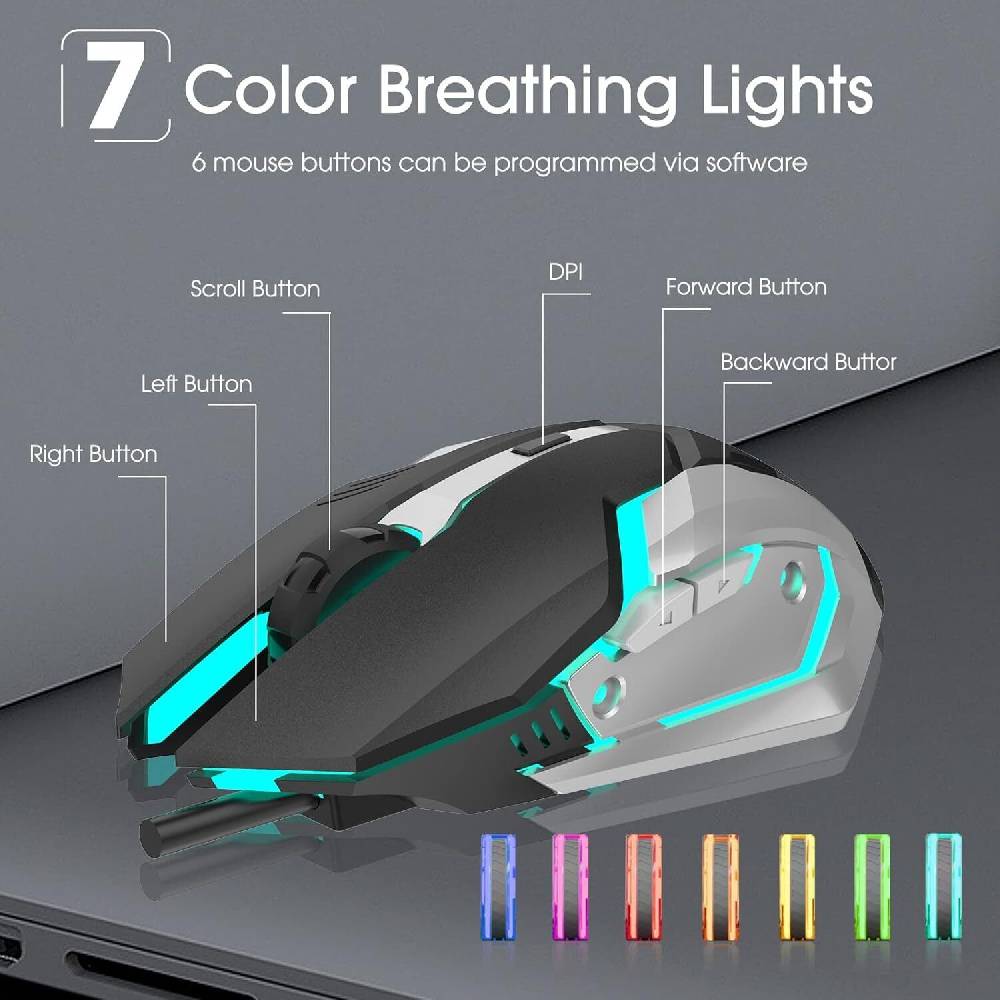 perfect-1029 Gaming Maus Optische USB Gamer Mouse 1800DPI Beleuchtet 7 Tasten PC Computer DE
