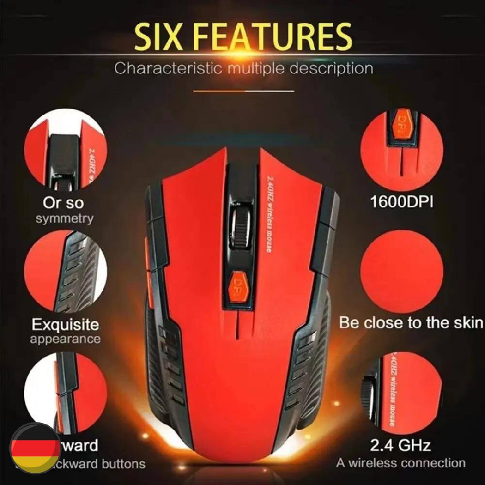 SMHPOT Computer Maus 6 Tasten PC kabellos USB Gaming Gamer LED RGB 1600dpi ROT