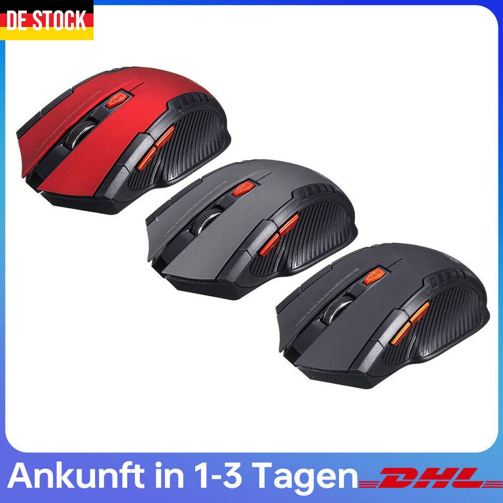 ciscos_eu Funk Maus Gaming Kabellos Wireless Mouse Für PC Laptop Schwarz Grau Rot Blau USB