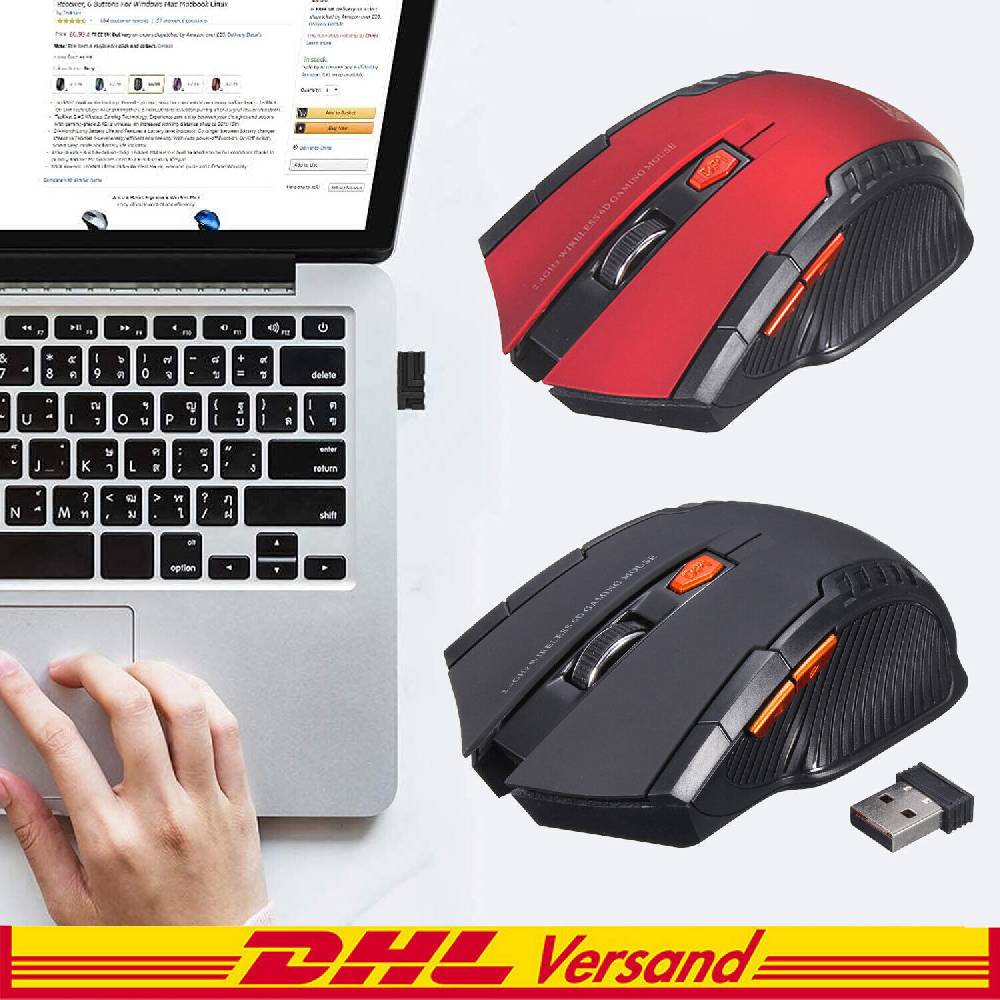 bluehsky2008-eu Funk Maus Gaming Kabellos Wireless Mouse Für PC Laptop Schwarz Rot USB