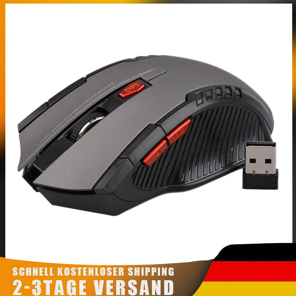 hoopliver-eu Kabellose Gaming-Maus USB für PC, Laptop, Schwarz, Grau, Blau, Rot 2,4 GHz