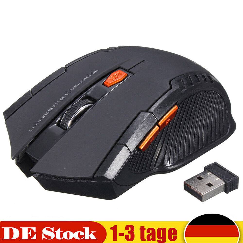 brenn542 Kabellose Gaming-Maus USB für PC, Laptop, Schwarz, Grau, Blau, Rot 2,4 GHz