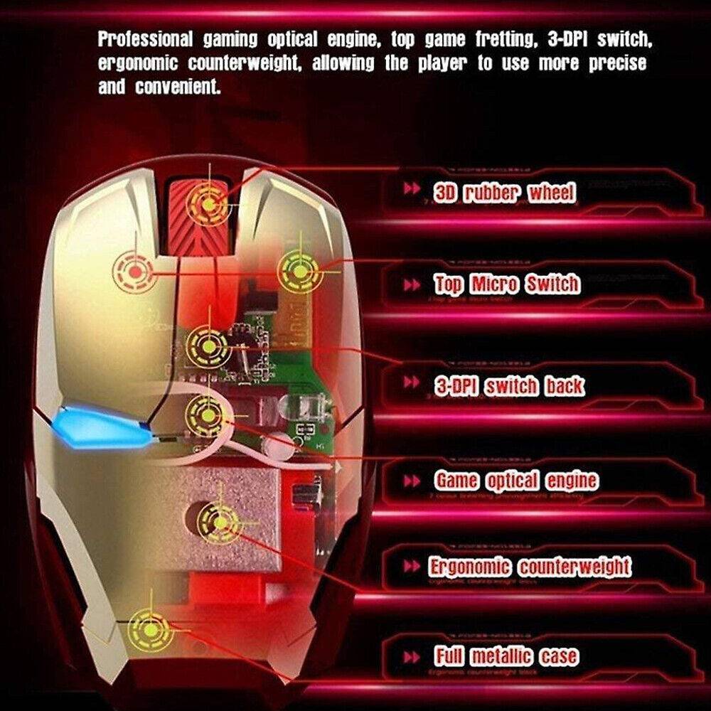 wecool26 PC Iron Man LED Gaming Maus Kabellos USB Computer Notebook Laptop Funkmaus 2,4G Kostenlose Rückgabe