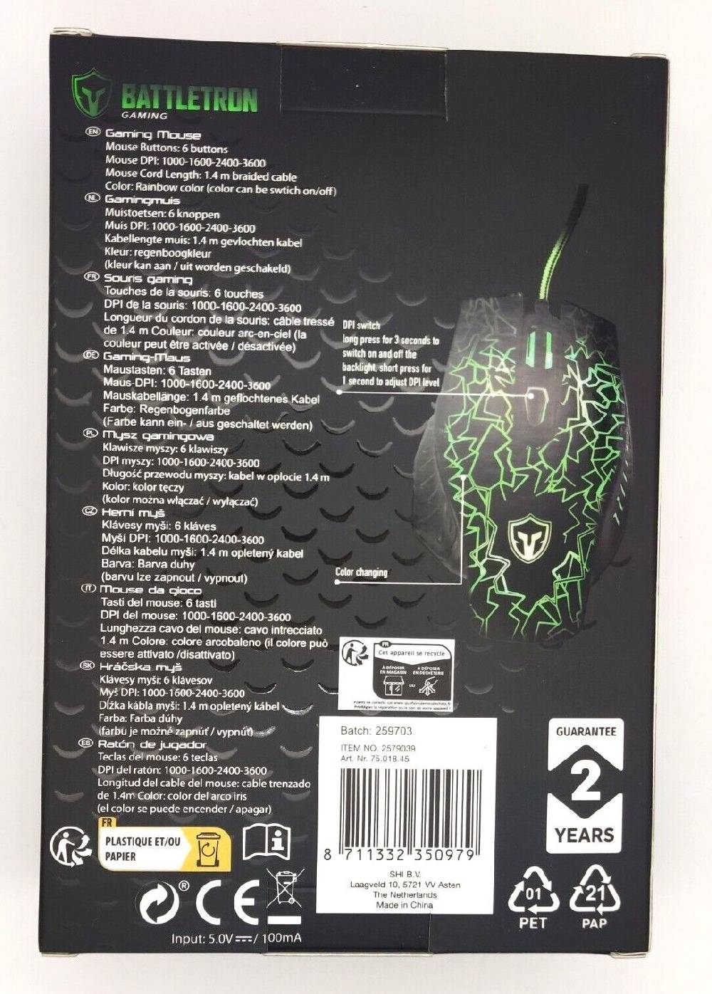 SlichShop Battletron Gaming Mouse LED PC Maus Switch 4 Stufen von 1000-3200 DPI Kabel 1,4m Bis zu 50% Rabatt