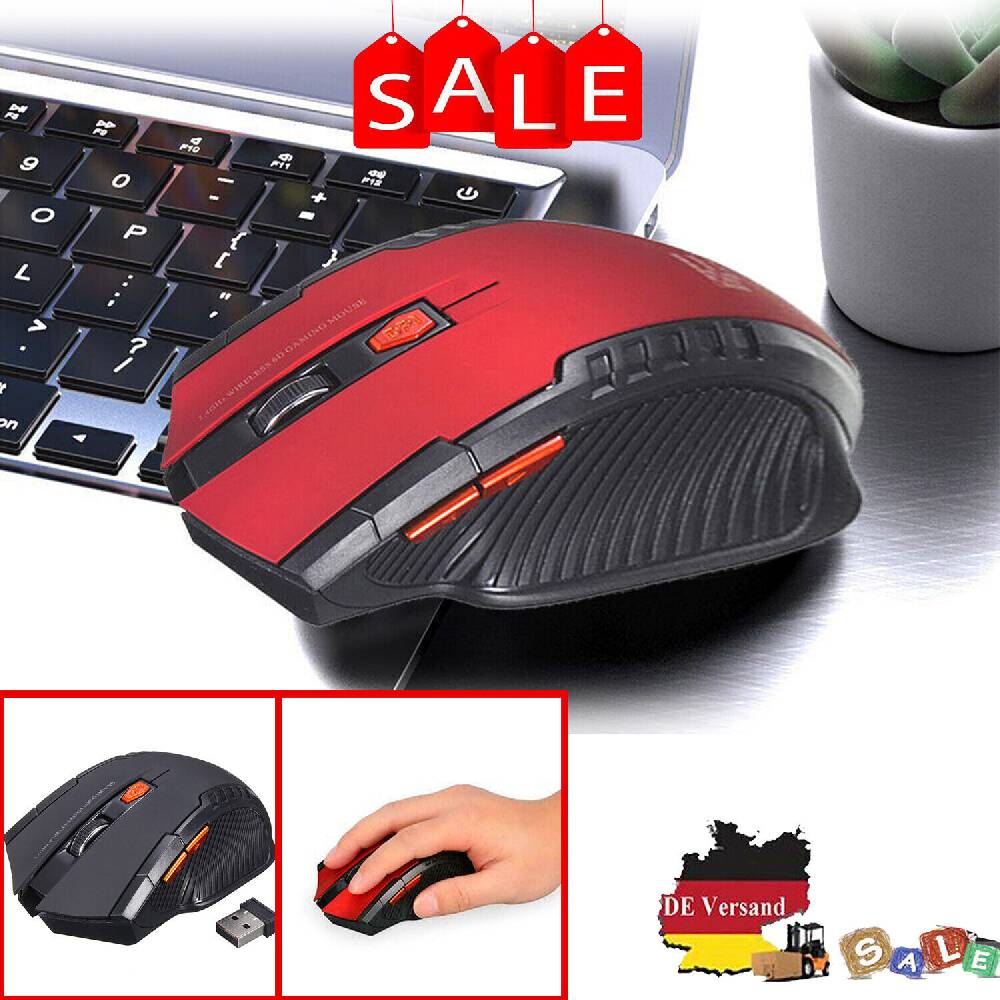 googsluck-eu Funk Maus Büro Kabellos Wireless Mouse Für PC Laptop Schwarz Rot USB